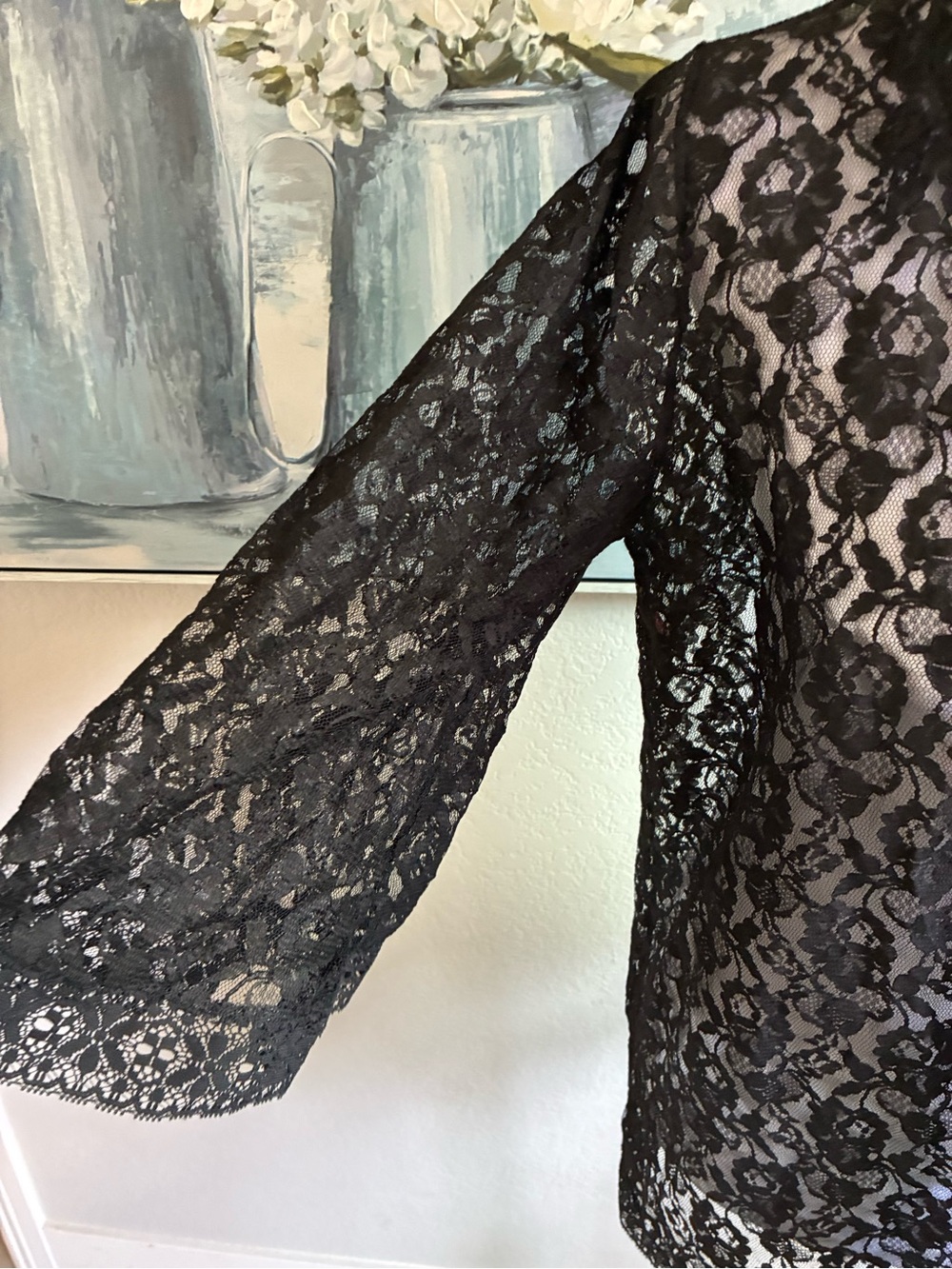 Vintage Cattani Of California Sheer Black Lace Button-Front Blouse View 5